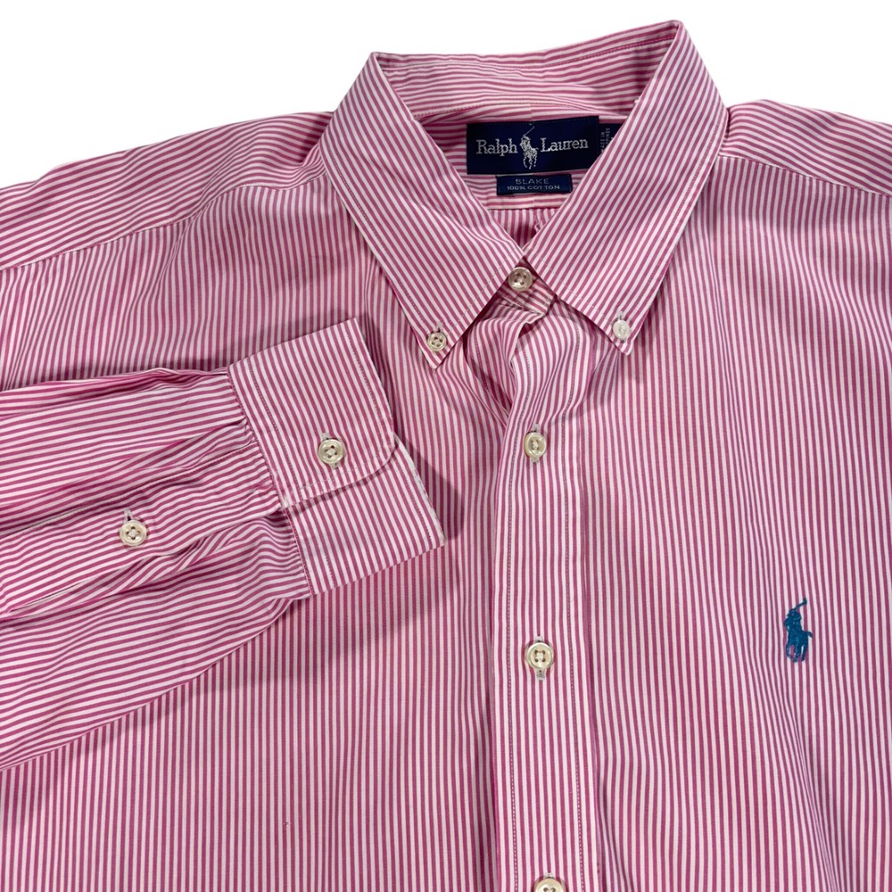 Ralph Lauren Blake Mens XL Pink Striped Long Sleeve Button Down Shirt